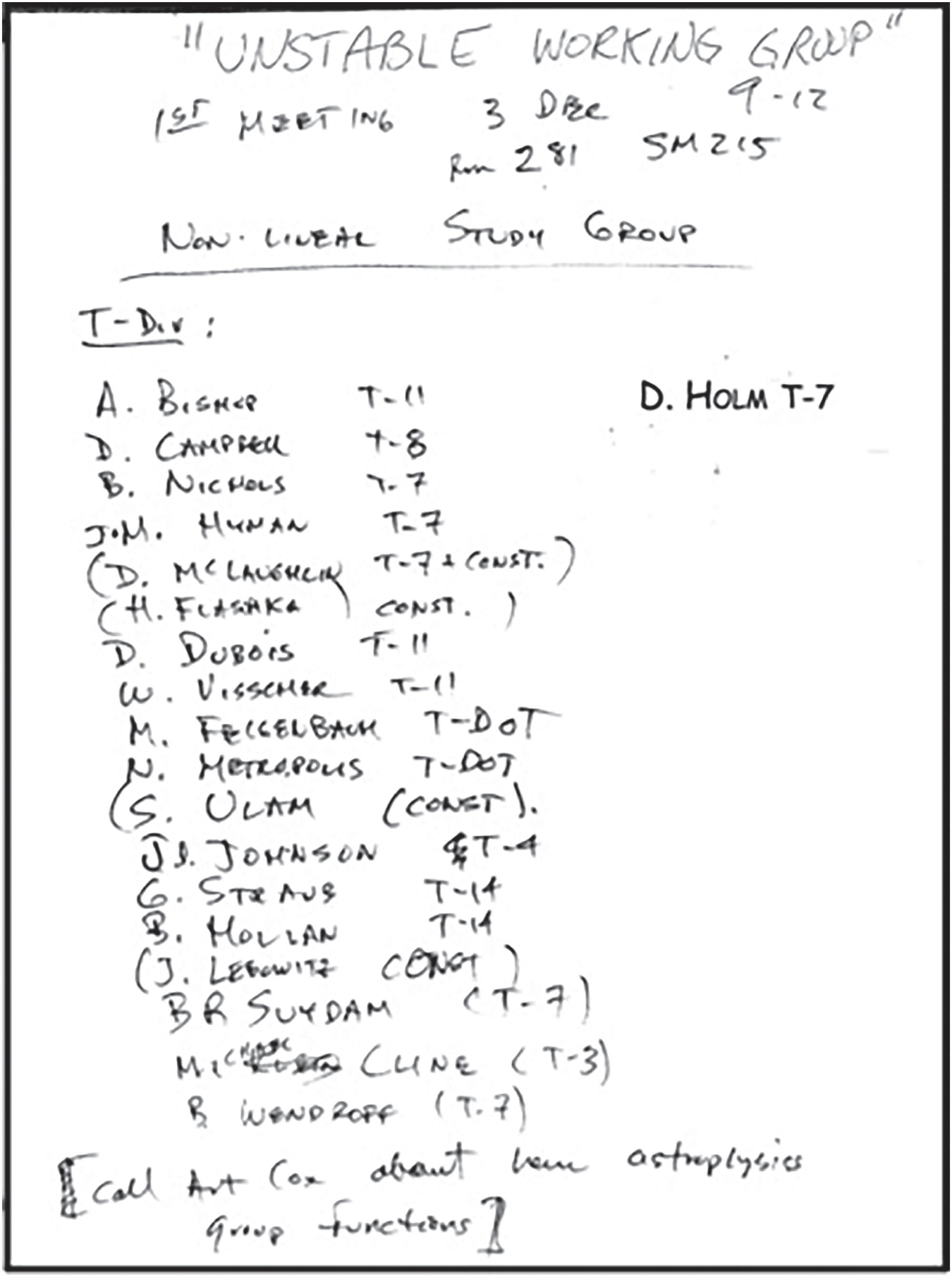 Unstable Working Group